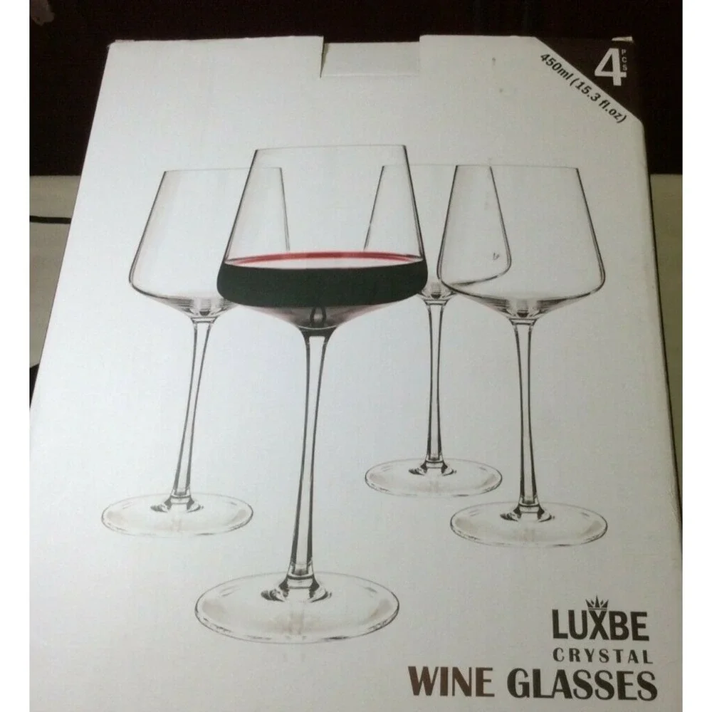 Collectible Luxbe high end crystal wine glasses, set of 4 new in box - T1383